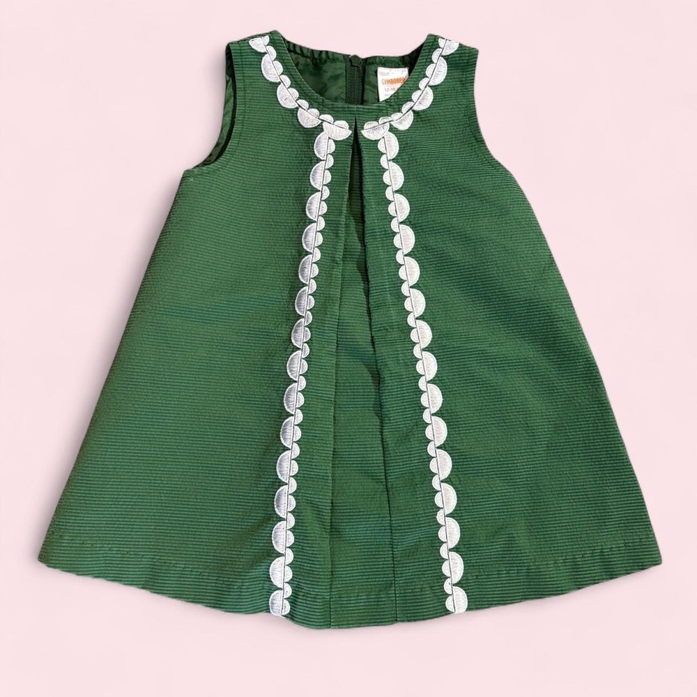 Vintage Green Gymboree Green Dress With White Trim 12-18M